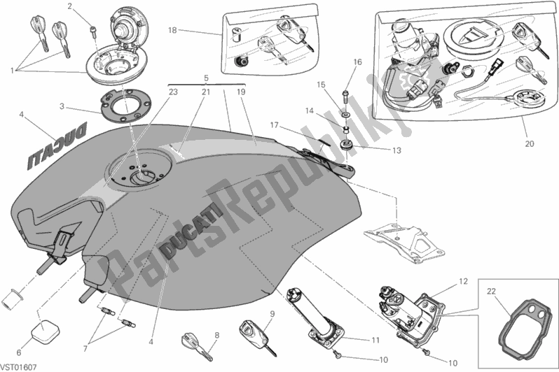 All parts for the Fuel Tank of the Ducati Diavel Xdiavel S Thailand 1260 2019